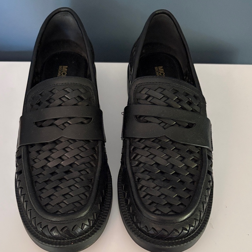 Michael Kors Black Woven Leather Penny Loafers